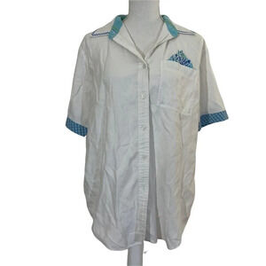 Jantzen Classics White Button Up Collared Shirt Embroidered Cottage Core Vintage